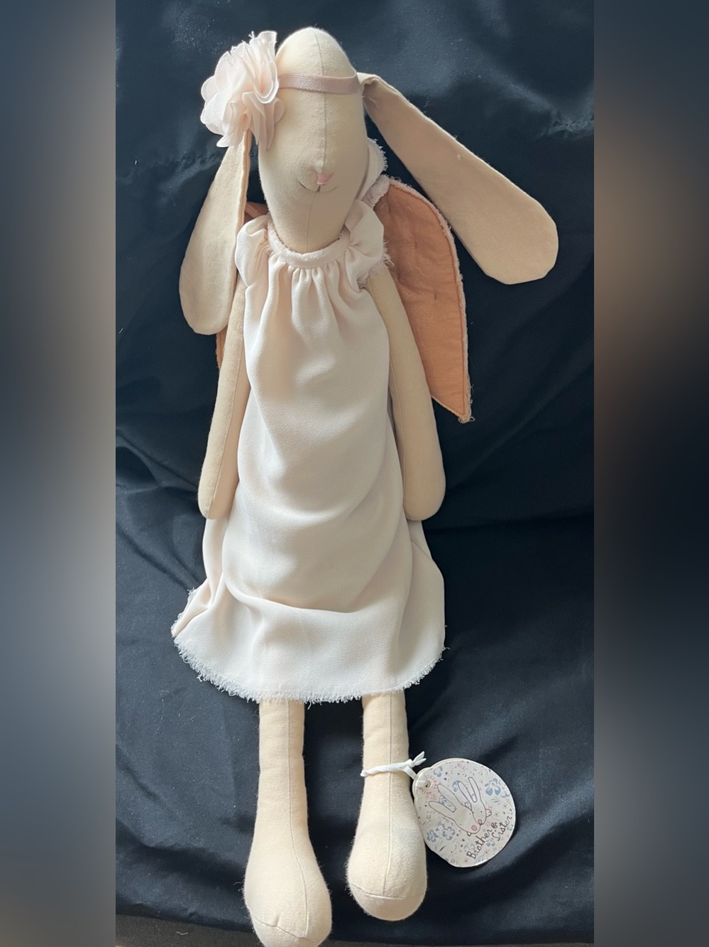 MAILEG Maxi Bunny Angel Gloria Wings,  Ivory Dress & Matching Floral Headband